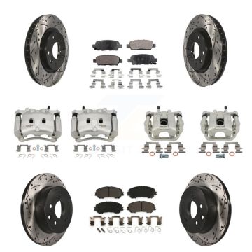 Front Rear Brake Coated Caliper Drill Slot Rotor Ceramic Pad Kit (10Pc) For Nissan Rogue KCD-100342T