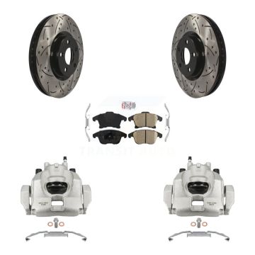 Front Brake Caliper Drill Slotted Rotor Ceramic Pad Kit For Ford Police Responder Hybrid KCD-100343N