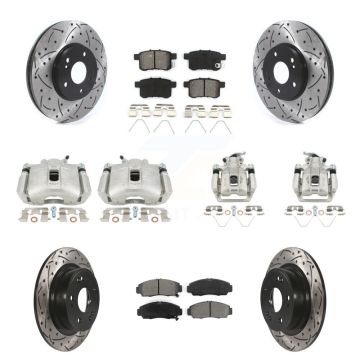 Front Rear Brake Caliper Drill Slot Rotors Semi-Metallic Pad Kit (10Pc) For Honda Accord KCD-100343S