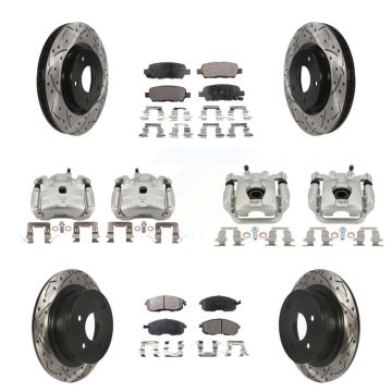 Front Rear Brake Coat Caliper Drill Slot Rotors Ceramic Pad Kit (10Pc) For Nissan Sentra KCD-100343T