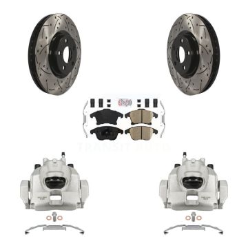 Front Brake Caliper Drill Slotted Rotor Ceramic Pad Kit For Ford Police Responder Hybrid KCD-100344N