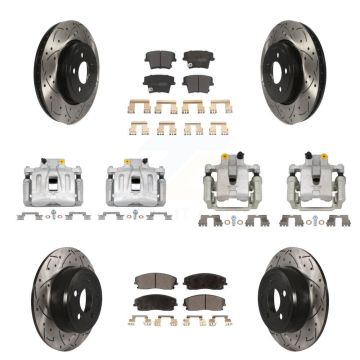 Front Rear Brake Caliper Drill Slot Rotor Semi-Metallic Pad Kit (10Pc) For Dodge Charger KCD-100344P