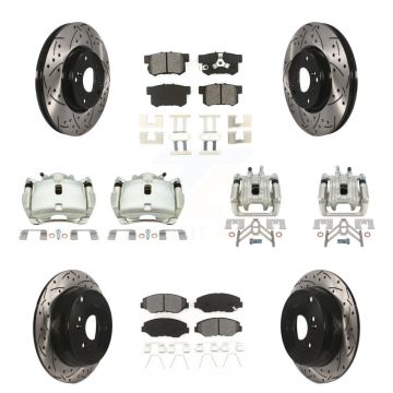 Front Rear Brake Caliper Drill Slotted Rotor Semi-Metallic Pad Kit (10Pc) For Honda CR-V KCD-100344S