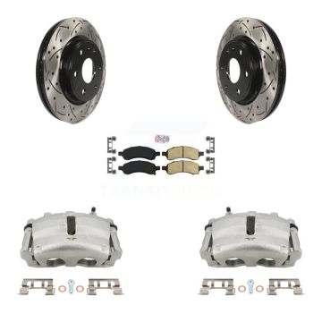 Front Brake Caliper Drill Slot Rotor Ceramic Pad Kit For GMC Acadia Buick Enclave Saturn KCD-100345N