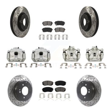 Front Rear Disc Brake Coated Caliper Drilled Slot Rotor Semi-Metallic Pad Kit (10Pc) For KCD-100345S