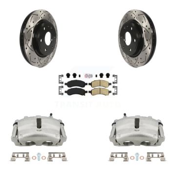 Front Brake Caliper Drill Slot Rotor Ceramic Pad Kit For GMC Acadia Buick Enclave Saturn KCD-100346N