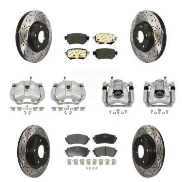 Front Rear Brake Coat Caliper Drill Slot Rotors Semi-Metallic Pad Kit (10Pc) For Mazda 6 KCD-100346P