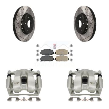 Front Disc Brake Coated Caliper Drill Slot Rotor Ceramic Pad Kit For 2016-2018 Acura RDX KCD-100347N