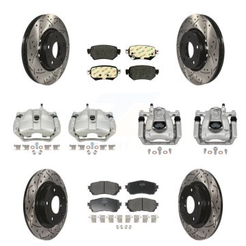 Front Rear Brake Coat Caliper Drill Slot Rotors Semi-Metallic Pad Kit (10Pc) For Mazda 6 KCD-100347P