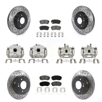 Front Rear Brake Caliper Drill Slotted Rotor Semi-Metallic Pad Kit (10Pc) For Kia Optima KCD-100347S