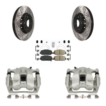 Front Disc Brake Coated Caliper Drill Slot Rotor Ceramic Pad Kit For 2016-2018 Acura RDX KCD-100348N