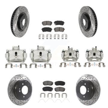 Front Rear Brake Caliper Drill Slotted Rotor Semi-Metallic Pad Kit (10Pc) For Kia Optima KCD-100348S