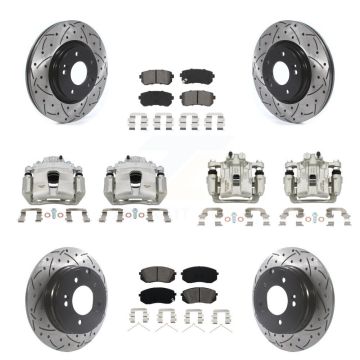 Front Rear Brake Caliper Drill Slotted Rotor Semi-Metallic Pad Kit (10Pc) For Kia Optima KCD-100349S