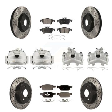 Front Rear Brake Caliper Drill Slot Rotor Ceramic Pad Kit (10Pc) For 13-18 Ford Focus ST KCD-100349T