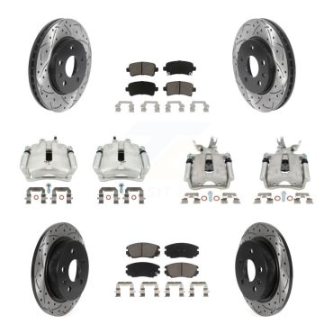 Front Rear Brake Caliper Drill Slotted Rotor Ceramic Pad Kit (10Pc) For Chevrolet Malibu KCD-100350C
