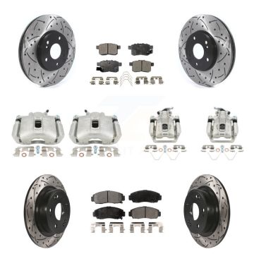 Front Rear Brake Caliper Drill Slot Rotors Semi-Metallic Pad Kit (10Pc) For Honda Accord KCD-100350P