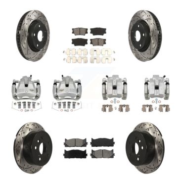 Front Rear Brake Caliper Drill Slot Rotors Semi-Metallic Pad Kit (10Pc) For Toyota Camry KCD-100350S