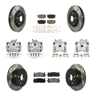 Front Rear Brake Caliper Drill Slot Rotors Semi-Metallic Pad Kit (10Pc) For Toyota Camry KCD-100351S