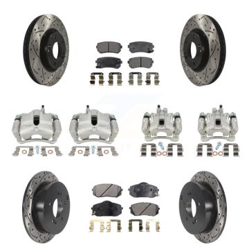 Front Rear Brake Caliper Drill Slot Rotors Ceramic Pad Kit (10Pc) For Hyundai Tucson Kia KCD-100351T