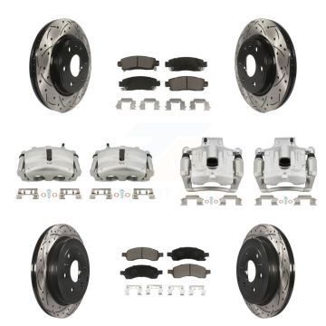 Front Rear Brake Caliper Drill Slotted Rotor Ceramic Pad Kit (10Pc) For GMC Acadia Buick KCD-100352C