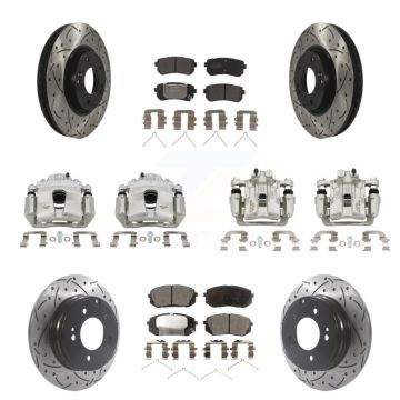 Front Rear Disc Brake Coated Caliper Drilled Slot Rotor Semi-Metallic Pad Kit (10Pc) For KCD-100352P