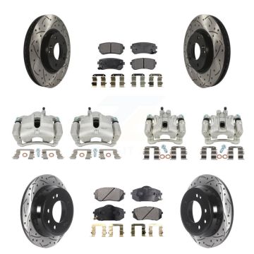 Front Rear Brake Caliper Drill Slot Rotors Ceramic Pad Kit (10Pc) For Hyundai Tucson Kia KCD-100352T