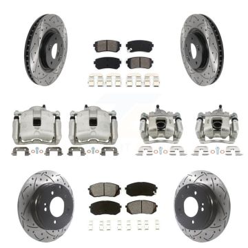 Front Rear Disc Brake Coated Caliper Drilled Slot Rotor Semi-Metallic Pad Kit (10Pc) For KCD-100353S