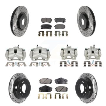 Front Rear Brake Coat Caliper Drill Slot Rotor Ceramic Pad Kit (10Pc) For Hyundai Tucson KCD-100353T