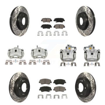 Front Rear Brake Caliper Drill Slot Rotors Ceramic Pad Kit (10Pc) For Hyundai Elantra GT KCD-100354C