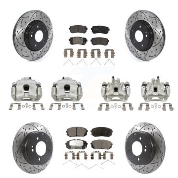 Front Rear Brake Caliper Drill Slotted Rotor Semi-Metallic Pad Kit (10Pc) For Kia Optima KCD-100354P