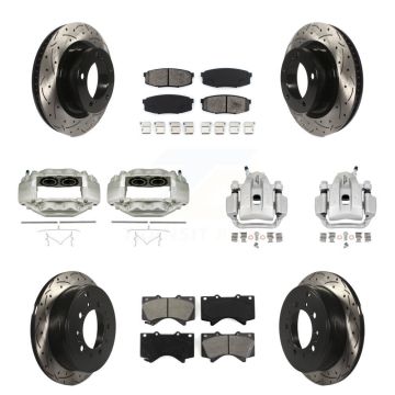 Front Rear Brake Caliper Drill Slot Rotor Semi-Metallic Pad Kit (10Pc) For Toyota Tundra KCD-100354S