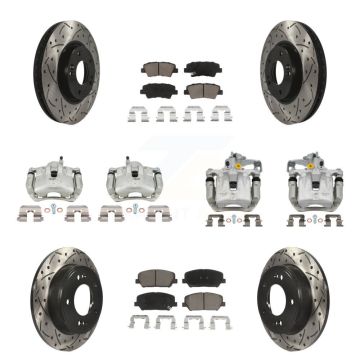 Front Rear Brake Coated Caliper Drill Slotted Rotor Ceramic Pad Kit (10Pc) For Kia Forte KCD-100355C
