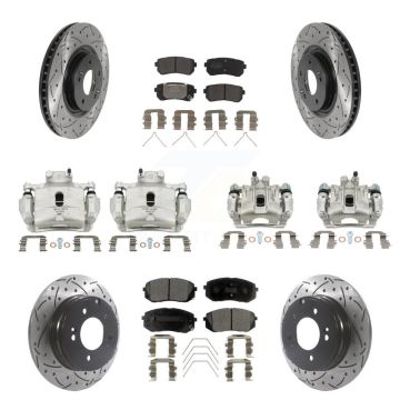 Front Rear Brake Caliper Drill Slotted Rotor Semi-Metallic Pad Kit (10Pc) For Kia Optima KCD-100355P
