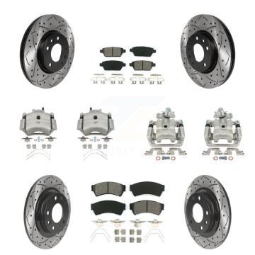 Front Rear Brake Caliper Drill Slot Rotor Semi-Metallic Pad Kit (10Pc) For Ford Fusion 6 KCD-100355S