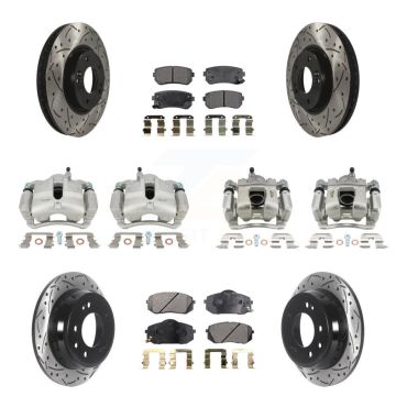 Front Rear Brake Coated Caliper Drill Slot Rotor Ceramic Pad Kit (10Pc) For Kia Sportage KCD-100355T