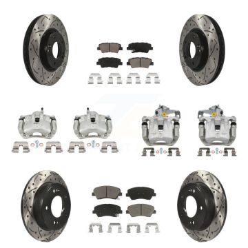 Front Rear Brake Coated Caliper Drill Slotted Rotor Ceramic Pad Kit (10Pc) For Kia Forte KCD-100356C