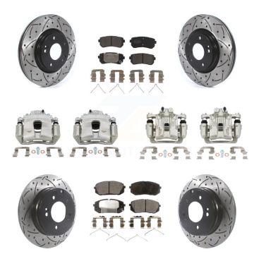 Front Rear Brake Caliper Drill Slotted Rotor Semi-Metallic Pad Kit (10Pc) For Kia Optima KCD-100356P
