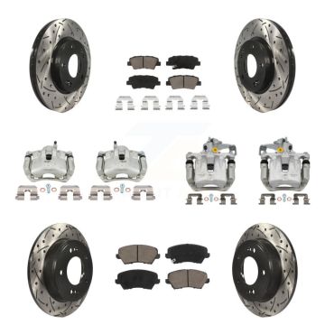 Front Rear Brake Caliper Drilled Slot Rotor Ceramic Pad Kit (10Pc) For Kia Forte Hyundai KCD-100357C