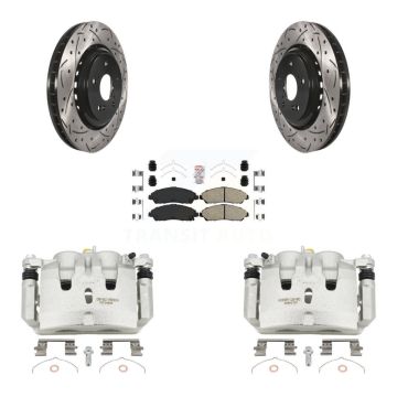 Front Disc Brake Coated Caliper Drill Slot Rotor Ceramic Pad Kit For 2014-2016 Acura MDX KCD-100357N