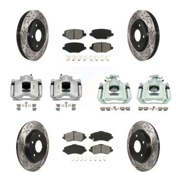 Front Rear Brake Coat Caliper Drill Slot Rotors Semi-Metallic Pad Kit (10Pc) For Ram C/V KCD-100357S