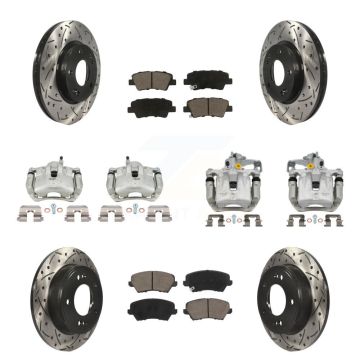 Front Rear Brake Caliper Drill Slot Rotor Ceramic Pad Kit (10Pc) For Hyundai Veloster GT KCD-100358C