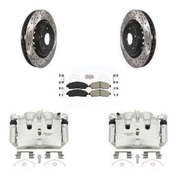 Front Disc Brake Coated Caliper Drill Slot Rotor Ceramic Pad Kit For 2014-2016 Acura MDX KCD-100358N