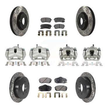 Front Rear Brake Caliper Drill Slot Rotor Ceramic Pad Kit (10Pc) For 16 Kia Sportage AWD KCD-100358T