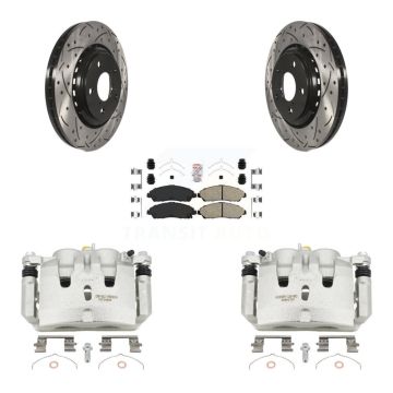 Front Brake Caliper Drill Slot Rotor Ceramic Pad Kit For Honda Pilot Ridgeline Acura MDX KCD-100359N