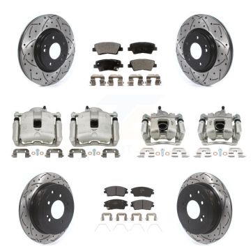 Front Rear Brake Caliper Drilled Slot Rotor Semi-Metallic Pad Kit (10Pc) For Hyundai Kia KCD-100359P