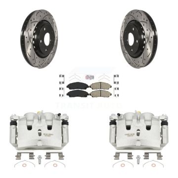 Front Brake Caliper Drill Slot Rotor Ceramic Pad Kit For Honda Pilot Ridgeline Acura MDX KCD-100360N