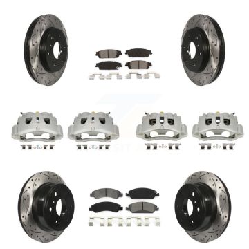 Front Rear Disc Brake Coated Caliper Drilled Slot Rotor Semi-Metallic Pad Kit (10Pc) For KCD-100360S