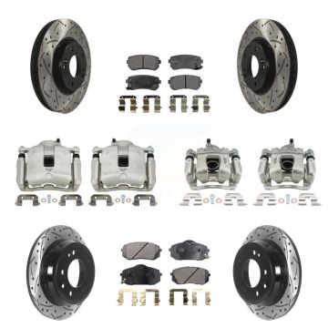 Front Rear Brake Coated Caliper Drill Slot Rotor Ceramic Pad Kit (10Pc) For Kia Sportage KCD-100360T