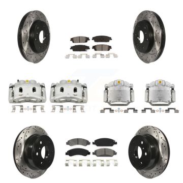 Front Rear Brake Caliper Drill Slot Rotor Semi-Metallic Pad Kit (10Pc) For GMC Sierra XL KCD-100361S
