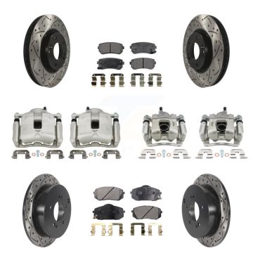 Front Rear Brake Coated Caliper Drill Slot Rotor Ceramic Pad Kit (10Pc) For Kia Sportage KCD-100361T
